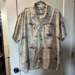 Bubba Gump Shrimp Men's Hawaiian Shirt Lt. Dans Aloha Gear Tan Vacation‎ Beach